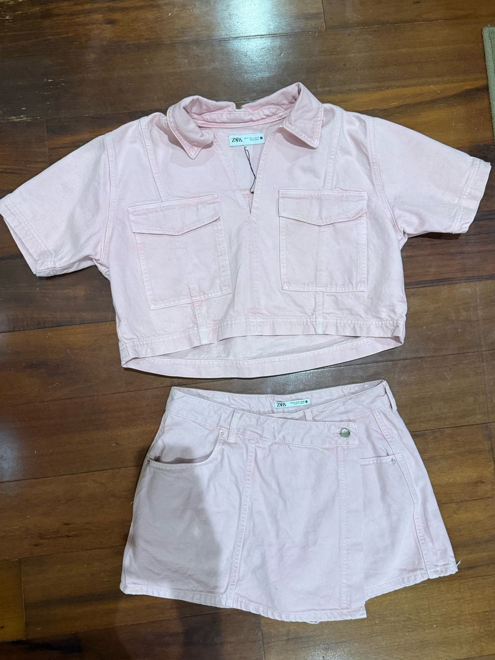 Zara Pink Denim Skort Set